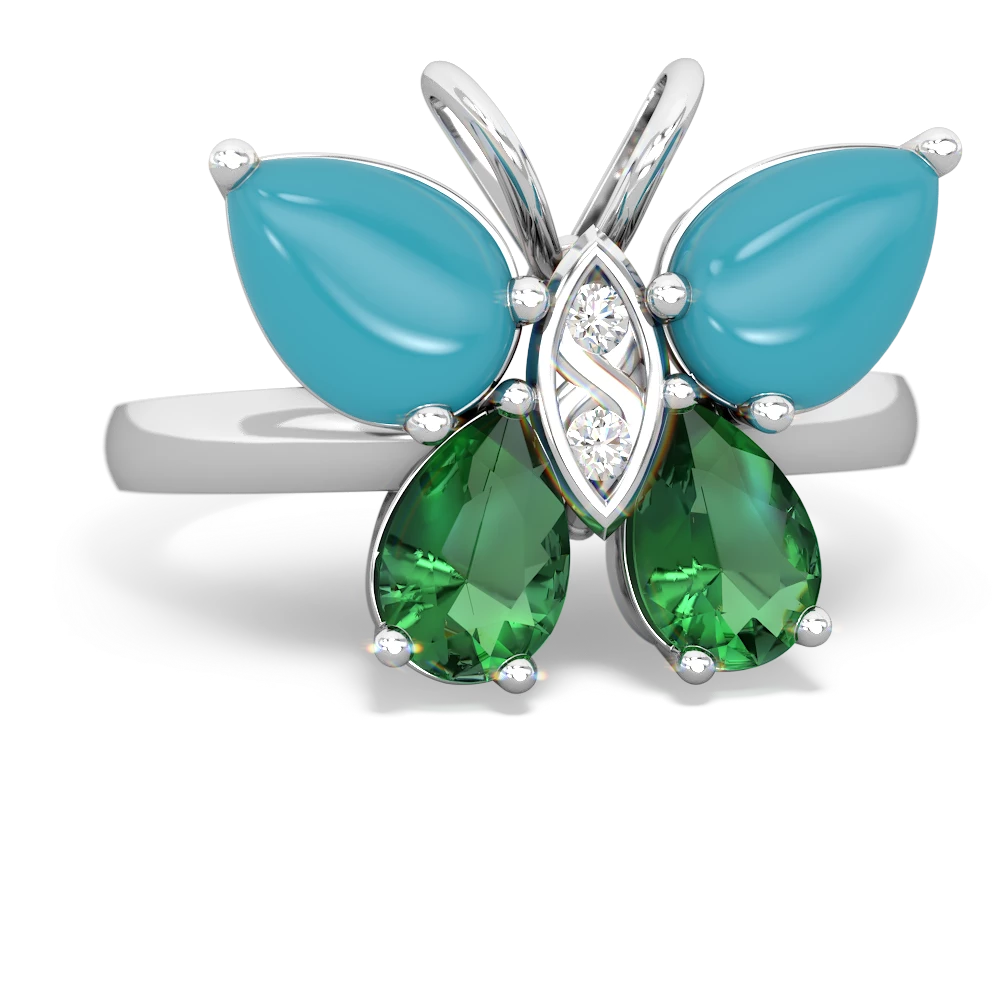 Turquoise Butterfly 14K White Gold ring R2215