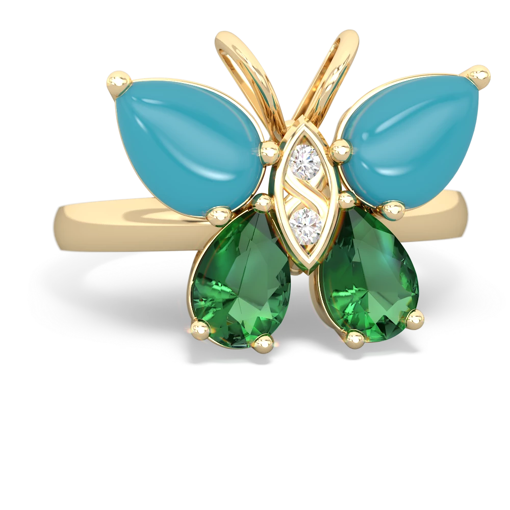 Turquoise Butterfly 14K Yellow Gold ring R2215