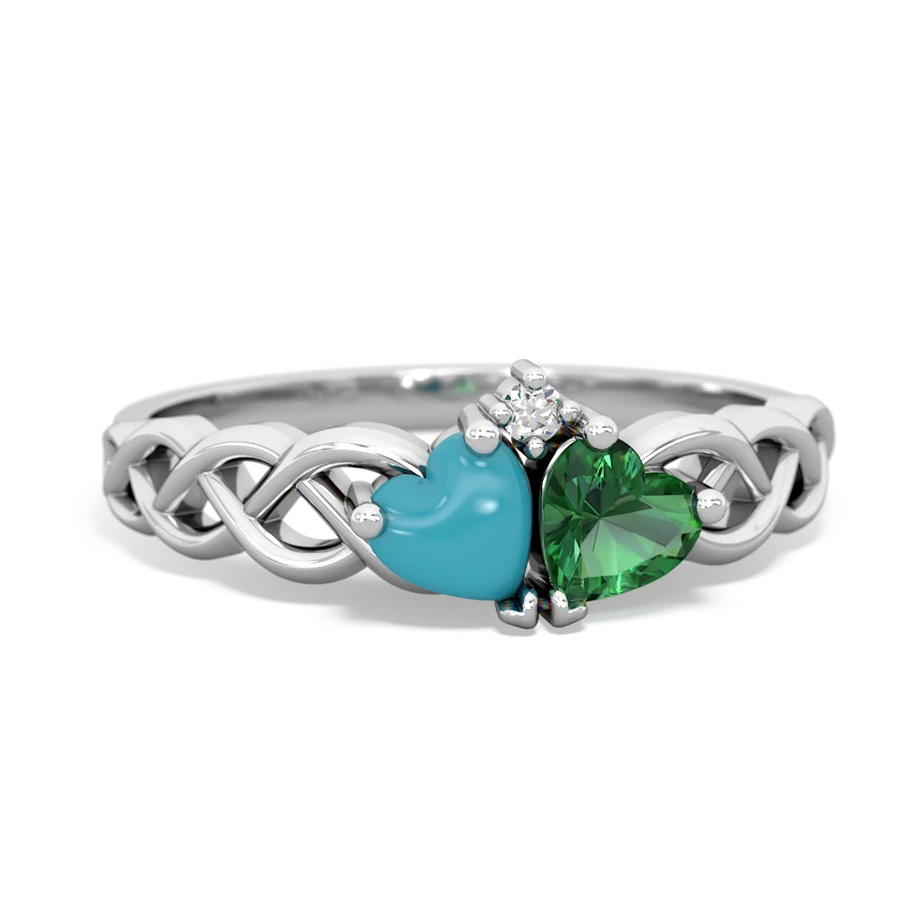 Turquoise Heart To Heart Braid 14K White Gold ring R5870