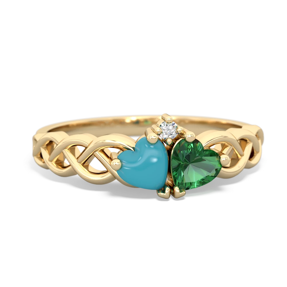 Turquoise Heart To Heart Braid 14K Yellow Gold ring R5870