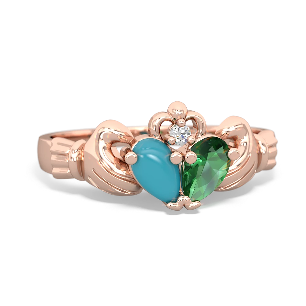 Turquoise 'Our Heart' Claddagh 14K Rose Gold ring R2388