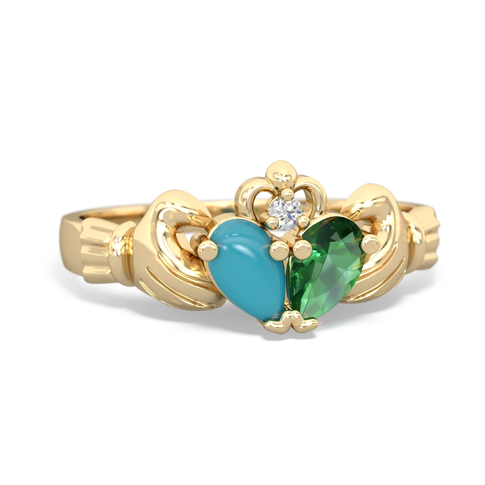 Turquoise 'Our Heart' Claddagh 14K Yellow Gold ring R2388