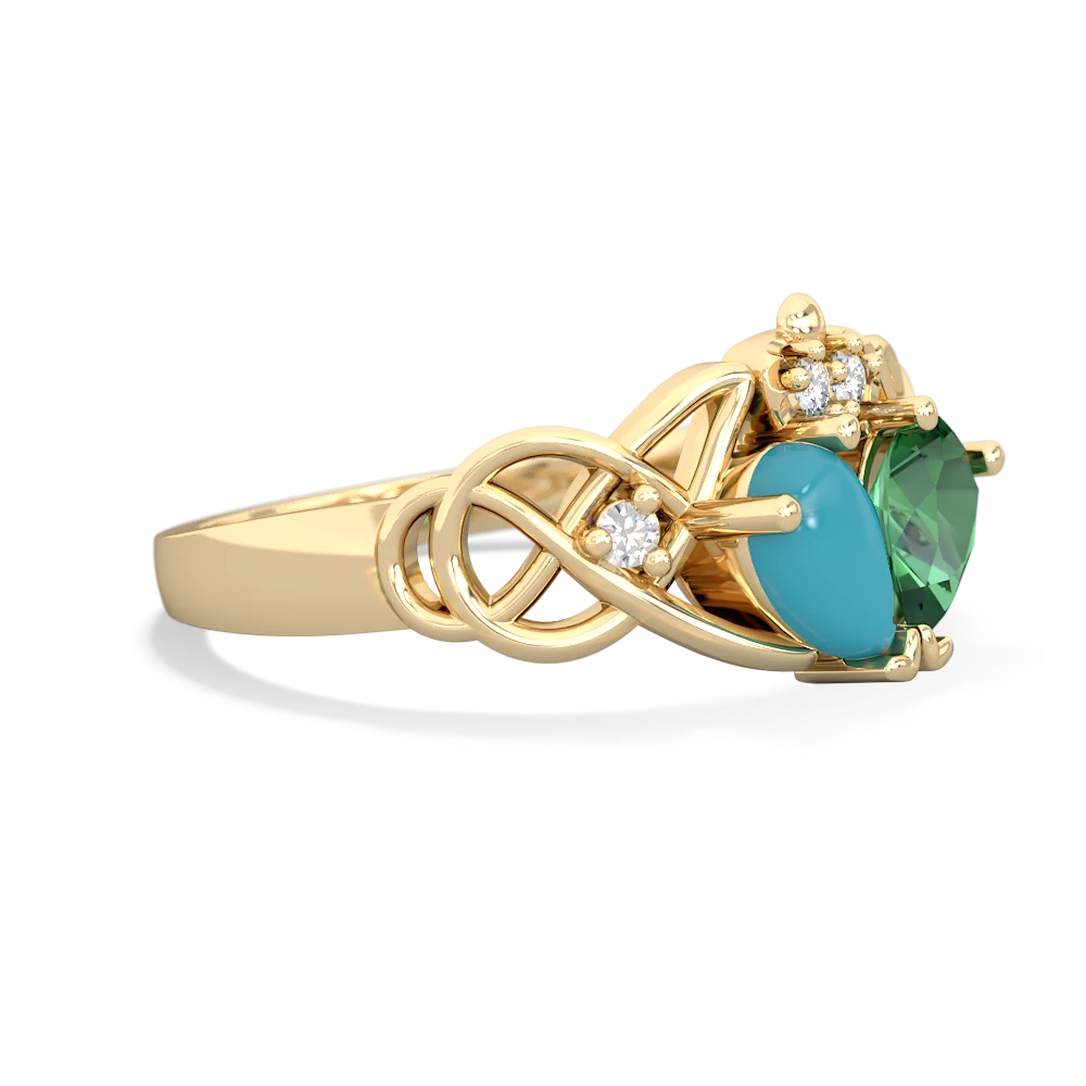 Turquoise 'One Heart' Celtic Knot Claddagh 14K Yellow Gold ring R5322