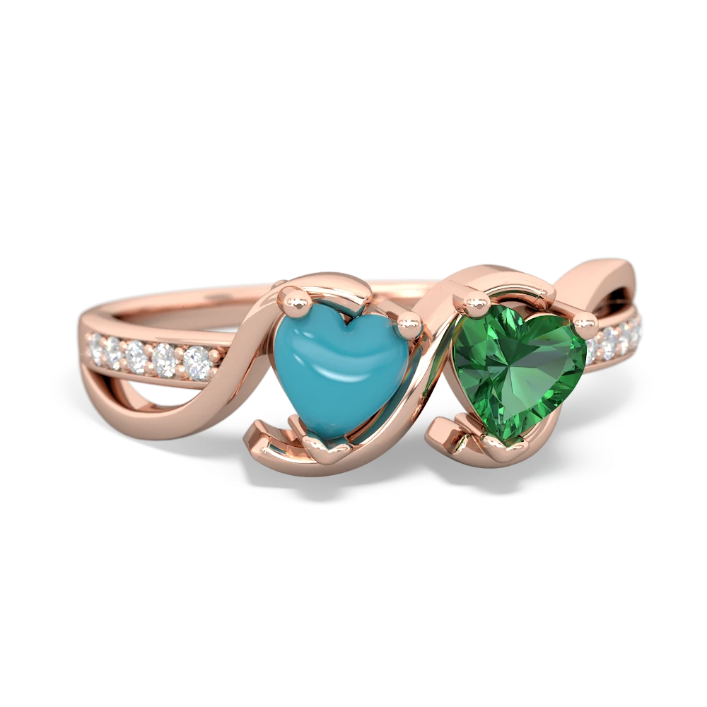 Turquoise Side By Side 14K Rose Gold ring R3090