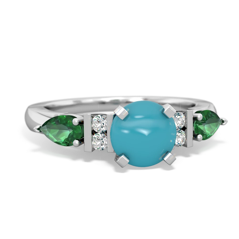 Turquoise 6Mm Round Eternal Embrace Engagement 14K White Gold ring R2005