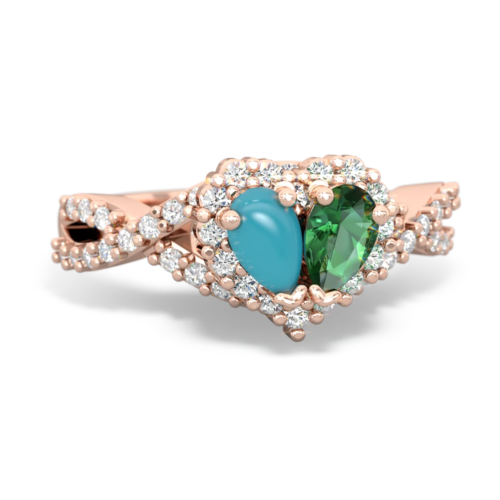 Turquoise Diamond Twist 'One Heart' 14K Rose Gold ring R2640HRT