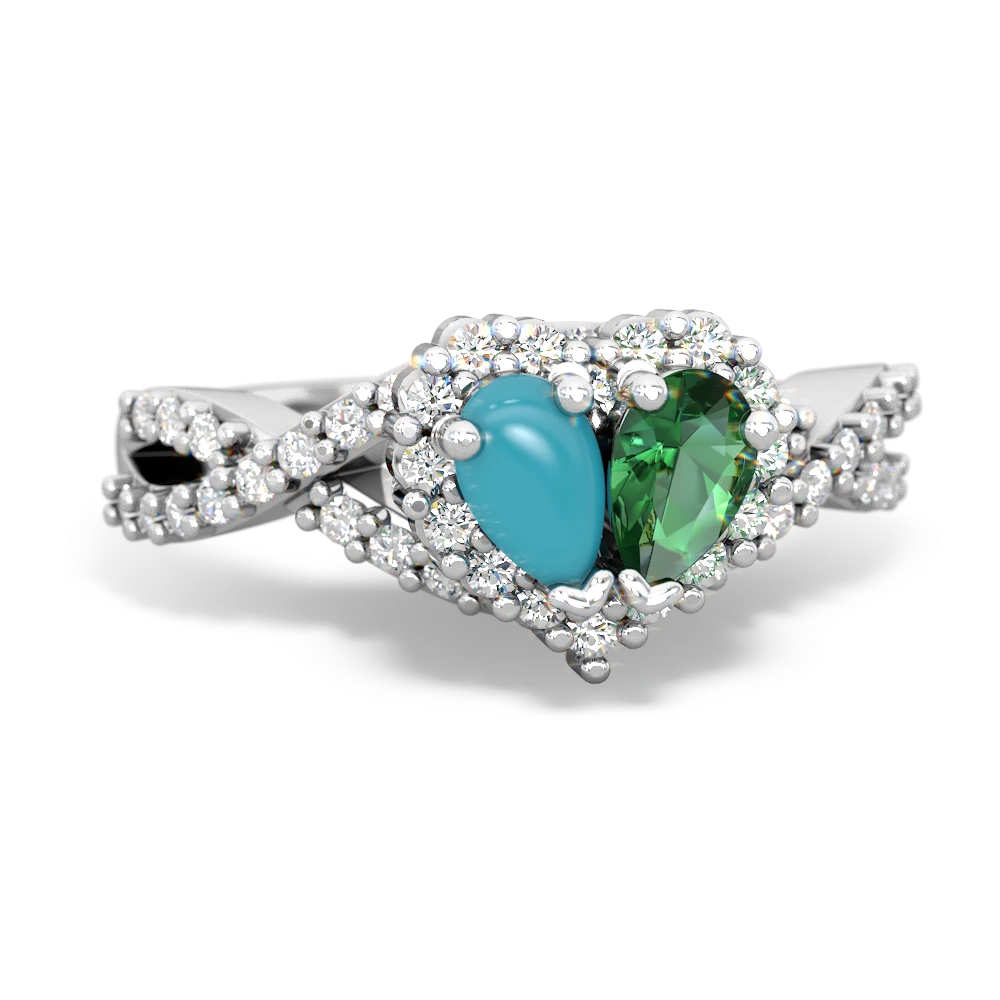 Turquoise Diamond Twist 'One Heart' 14K White Gold ring R2640HRT