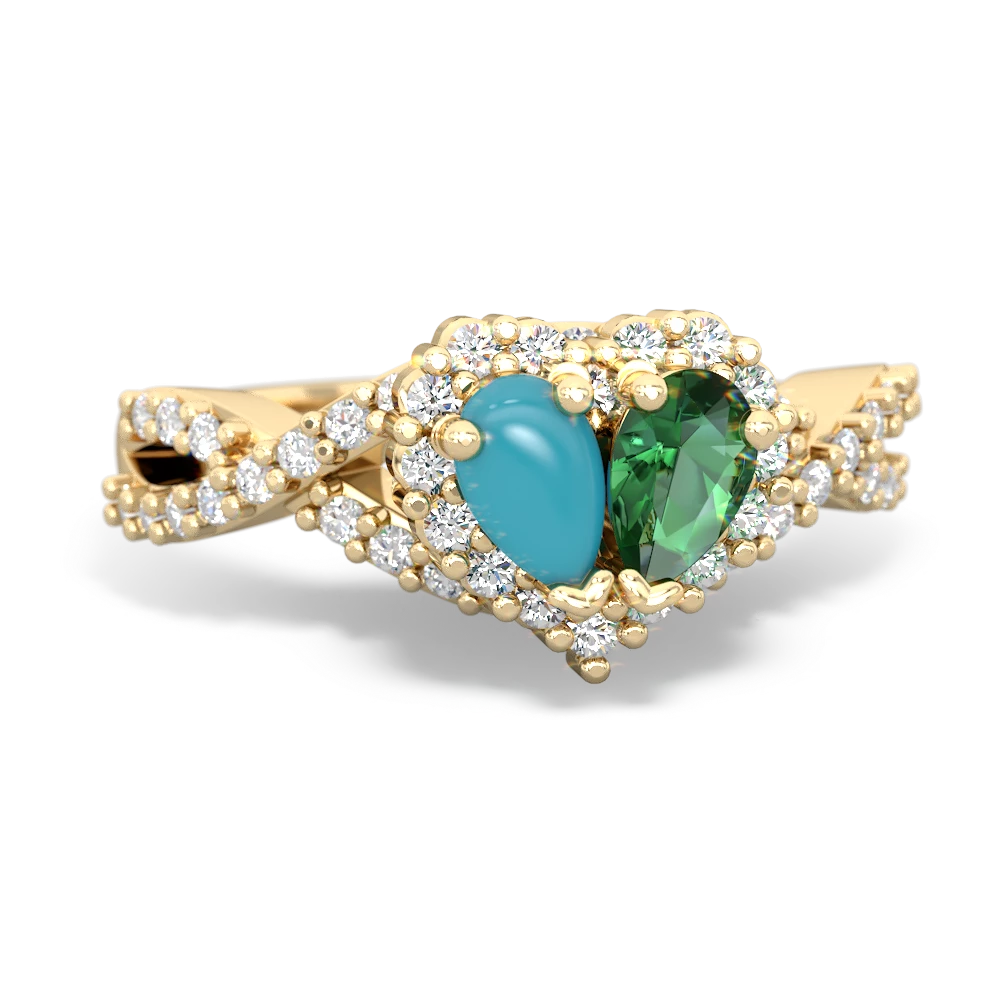 Turquoise Diamond Twist 'One Heart' 14K Yellow Gold ring R2640HRT