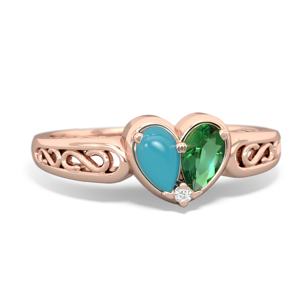 Turquoise Filligree 'One Heart' 14K Rose Gold ring R5070