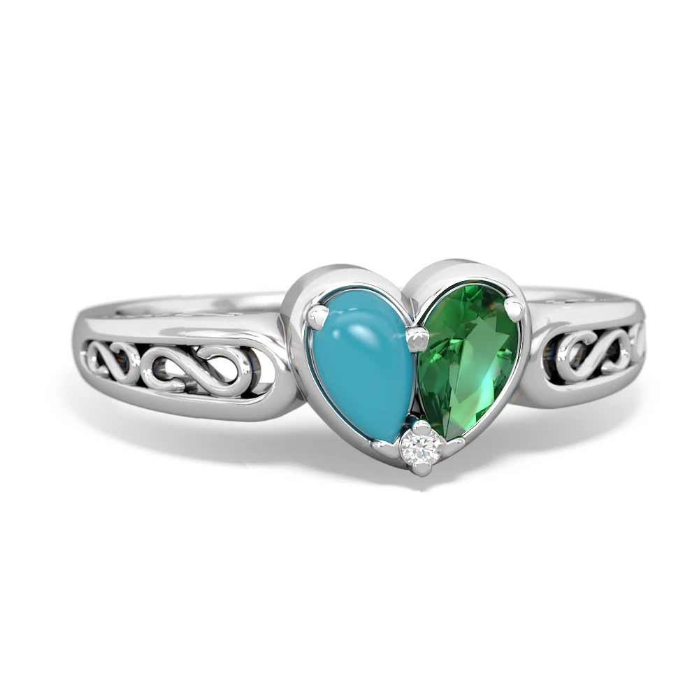 Turquoise Filligree 'One Heart' 14K White Gold ring R5070