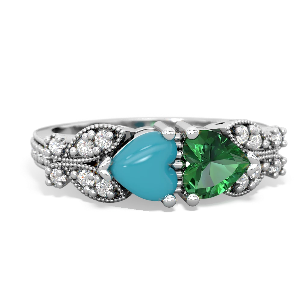 Turquoise Diamond Butterflies 14K White Gold ring R5601