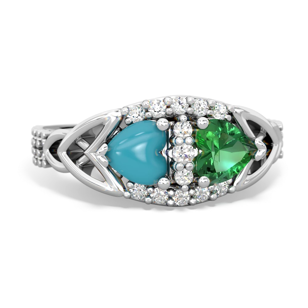 Turquoise Sparkling Celtic Knot 14K White Gold ring R2645