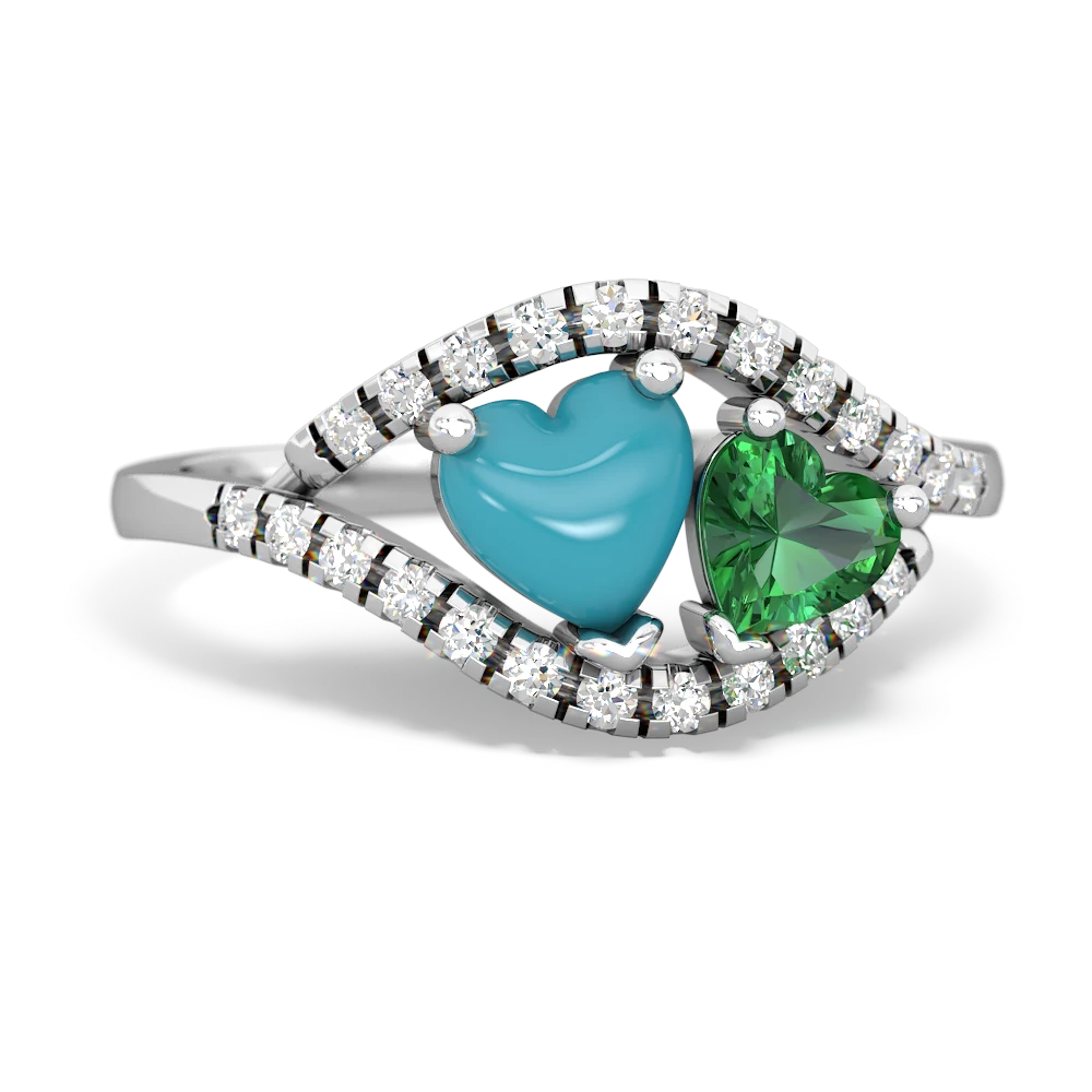 Turquoise Mother And Child 14K White Gold ring R3010