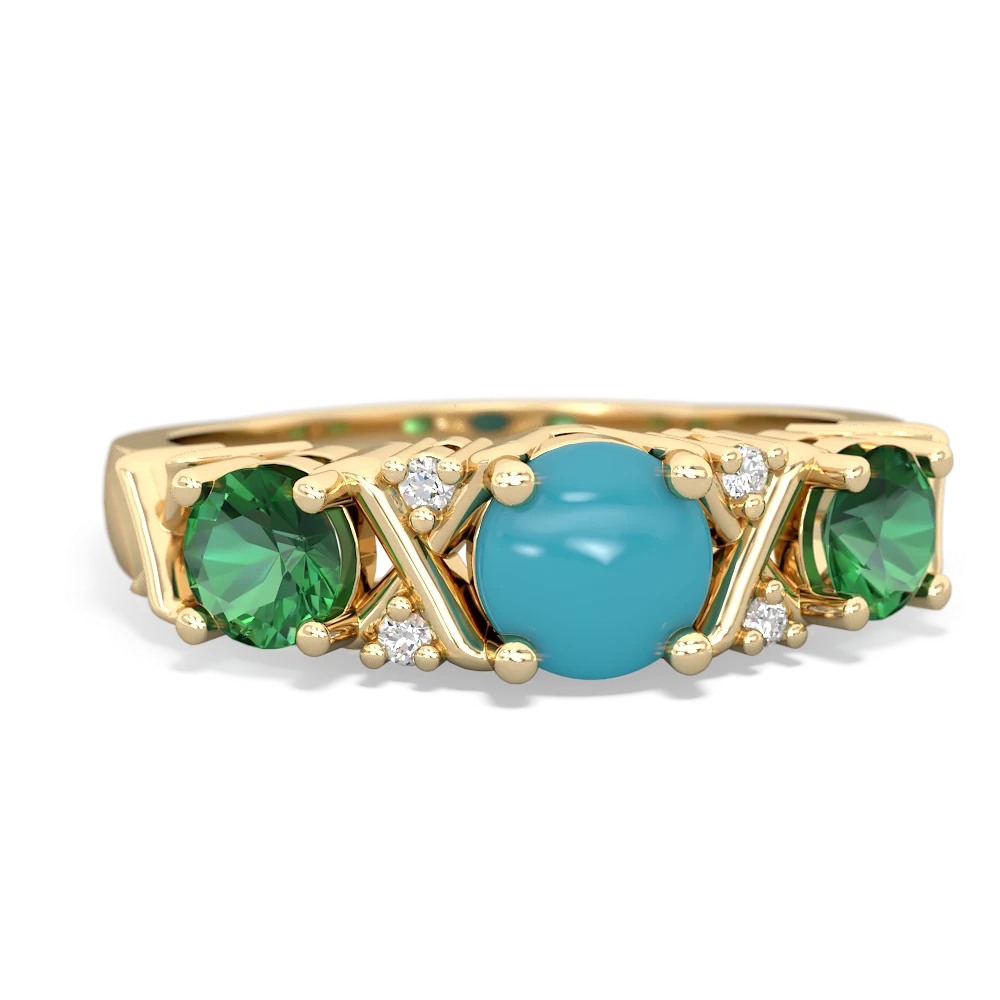 Turquoise Hugs And Kisses 14K Yellow Gold ring R5016