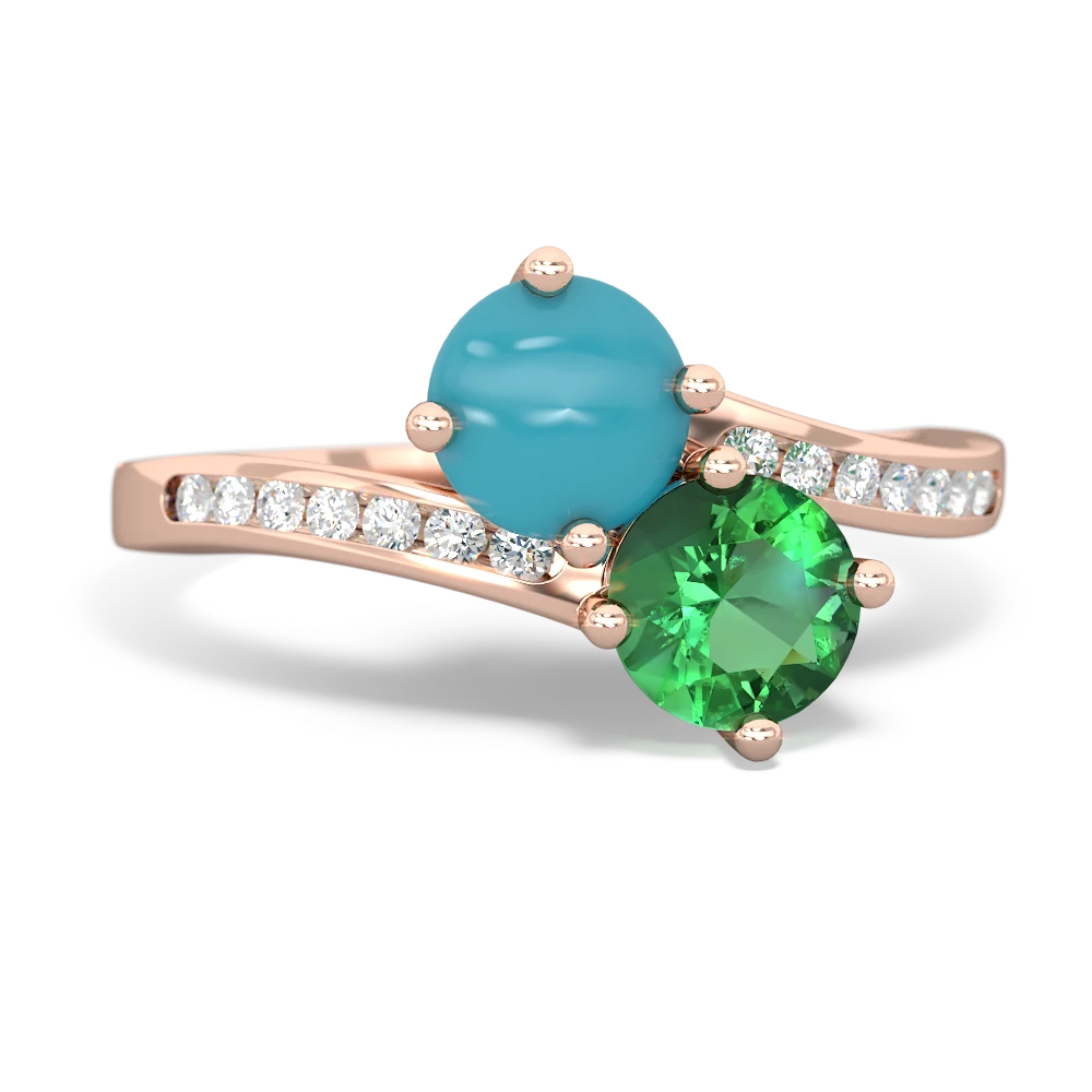 Turquoise Channel Set Two Stone 14K Rose Gold ring R5303