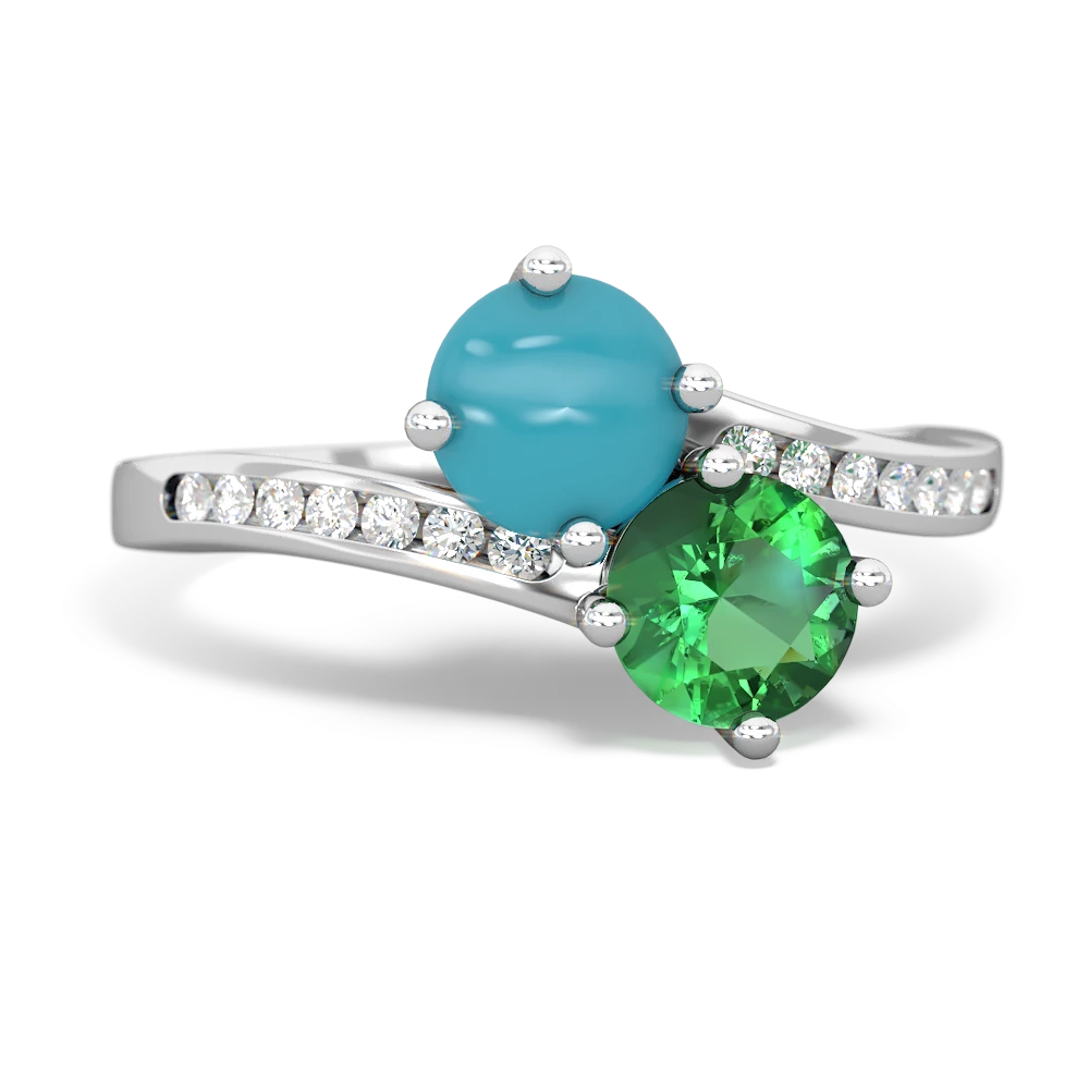 Turquoise Channel Set Two Stone 14K White Gold ring R5303