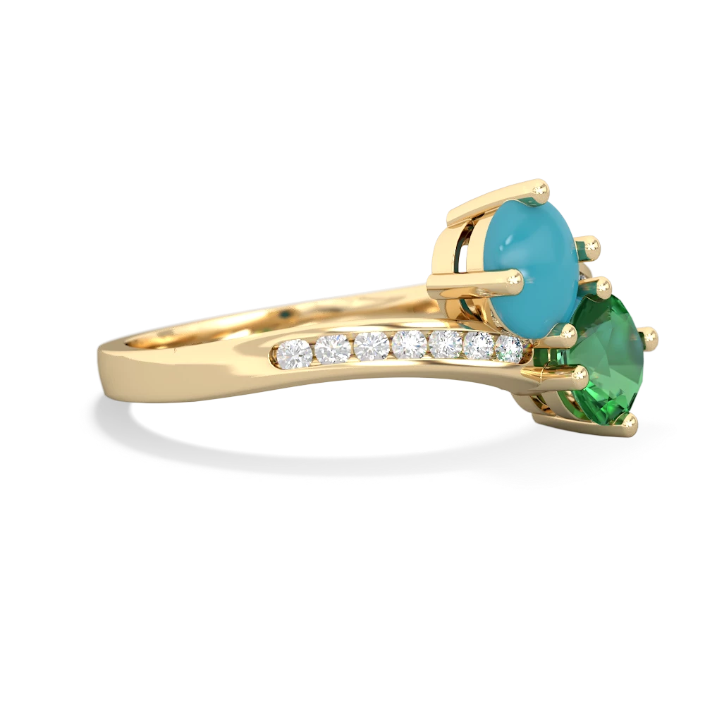 Turquoise Channel Set Two Stone 14K Yellow Gold ring R5303