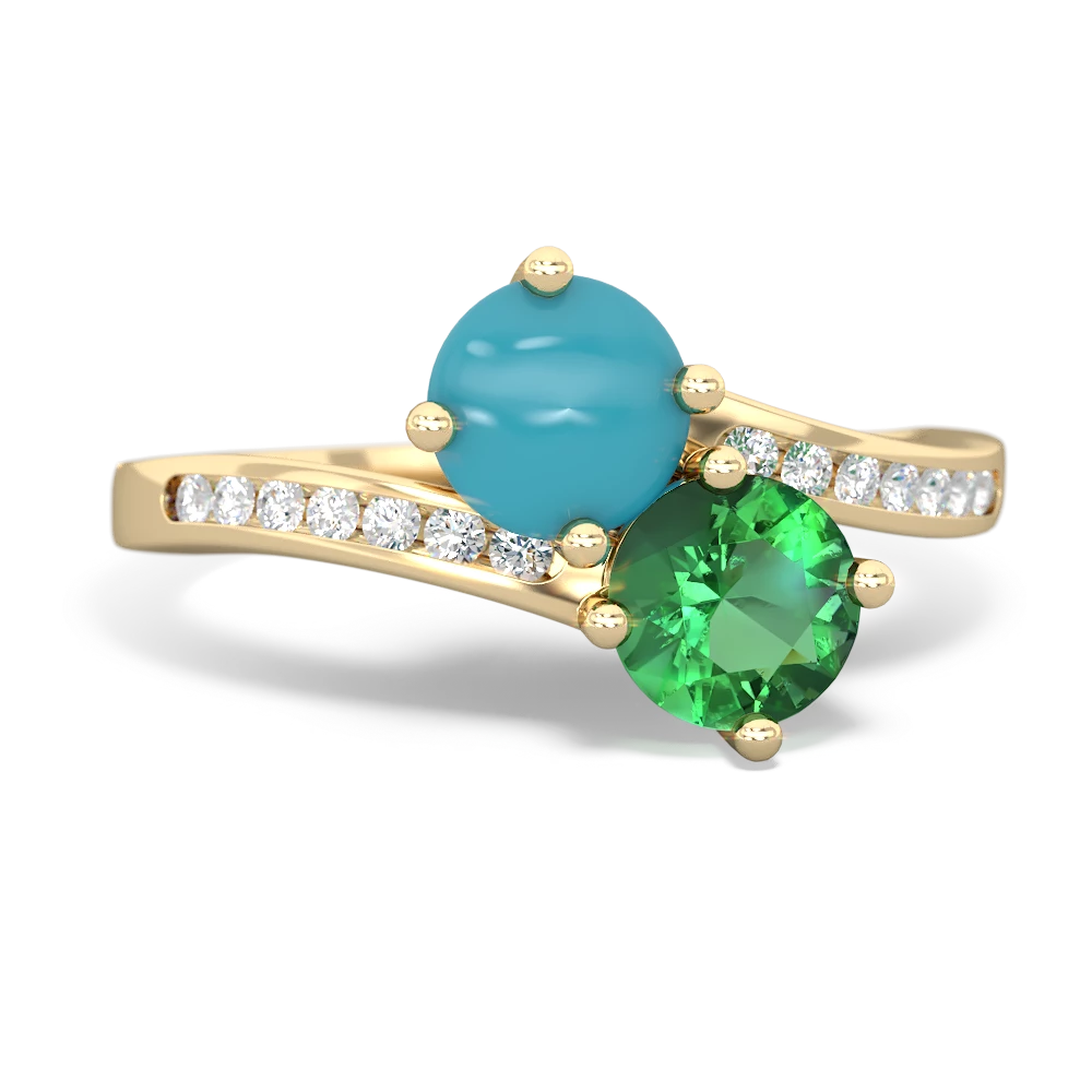 Turquoise Channel Set Two Stone 14K Yellow Gold ring R5303