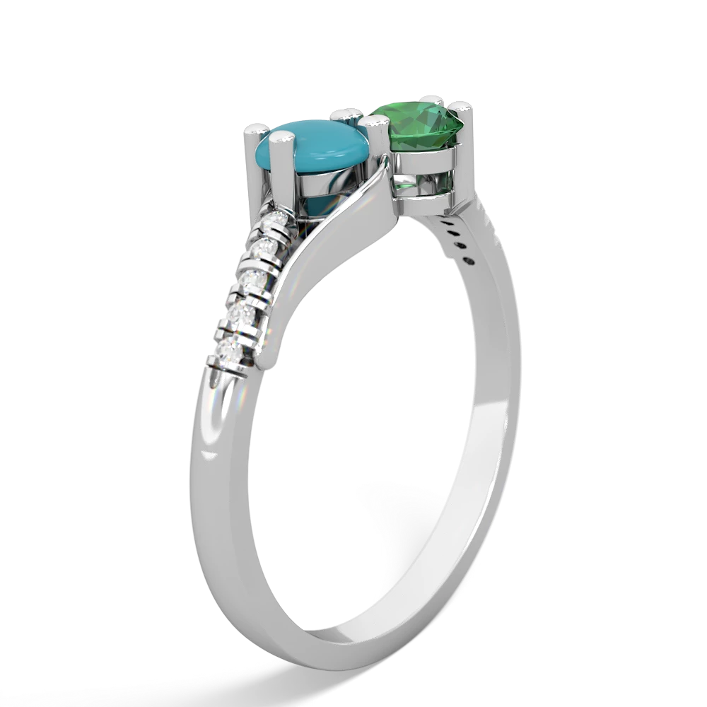 Turquoise Infinity Pave Two Stone 14K White Gold ring R5285