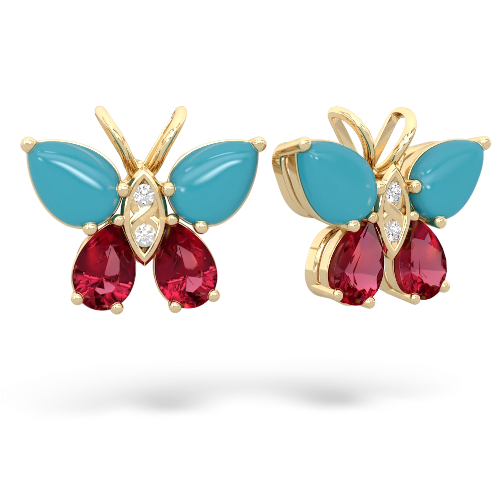 Turquoise Butterfly 14K Yellow Gold earrings E2215