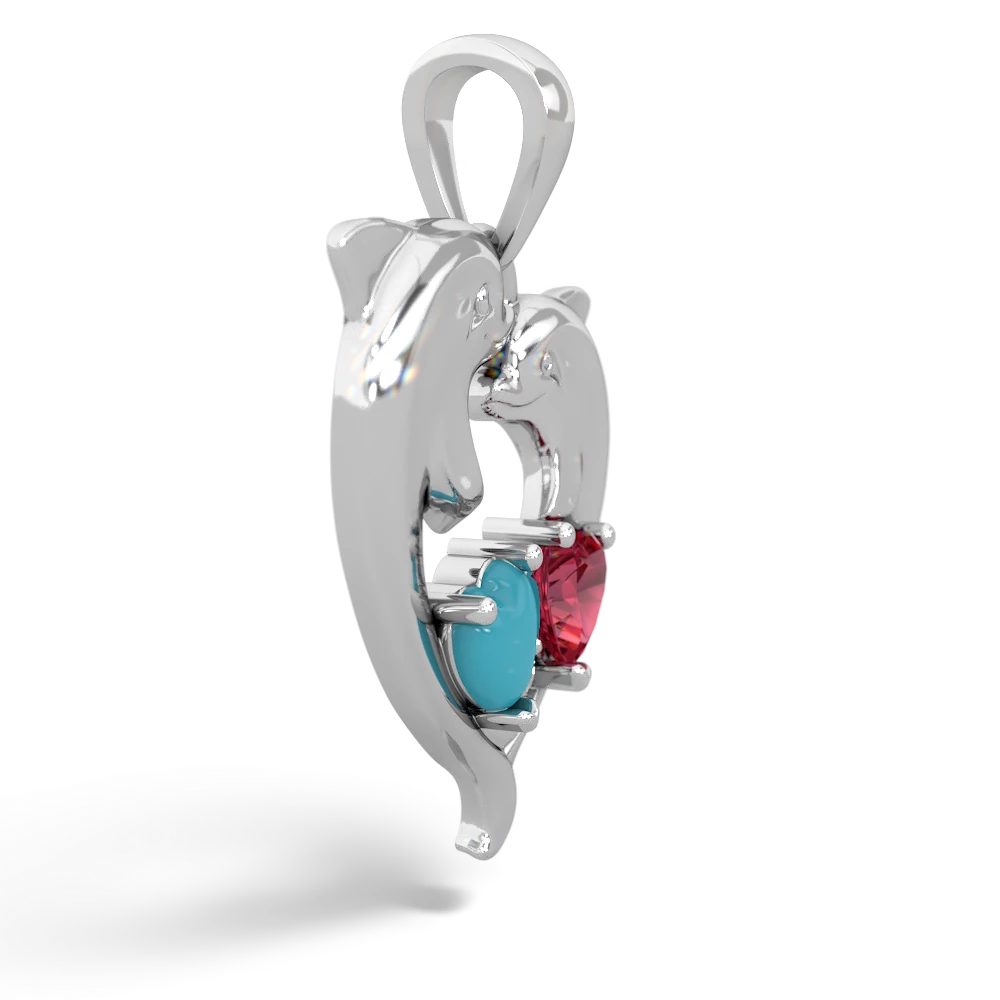 Turquoise Dolphin Heart 14K White Gold pendant P5820