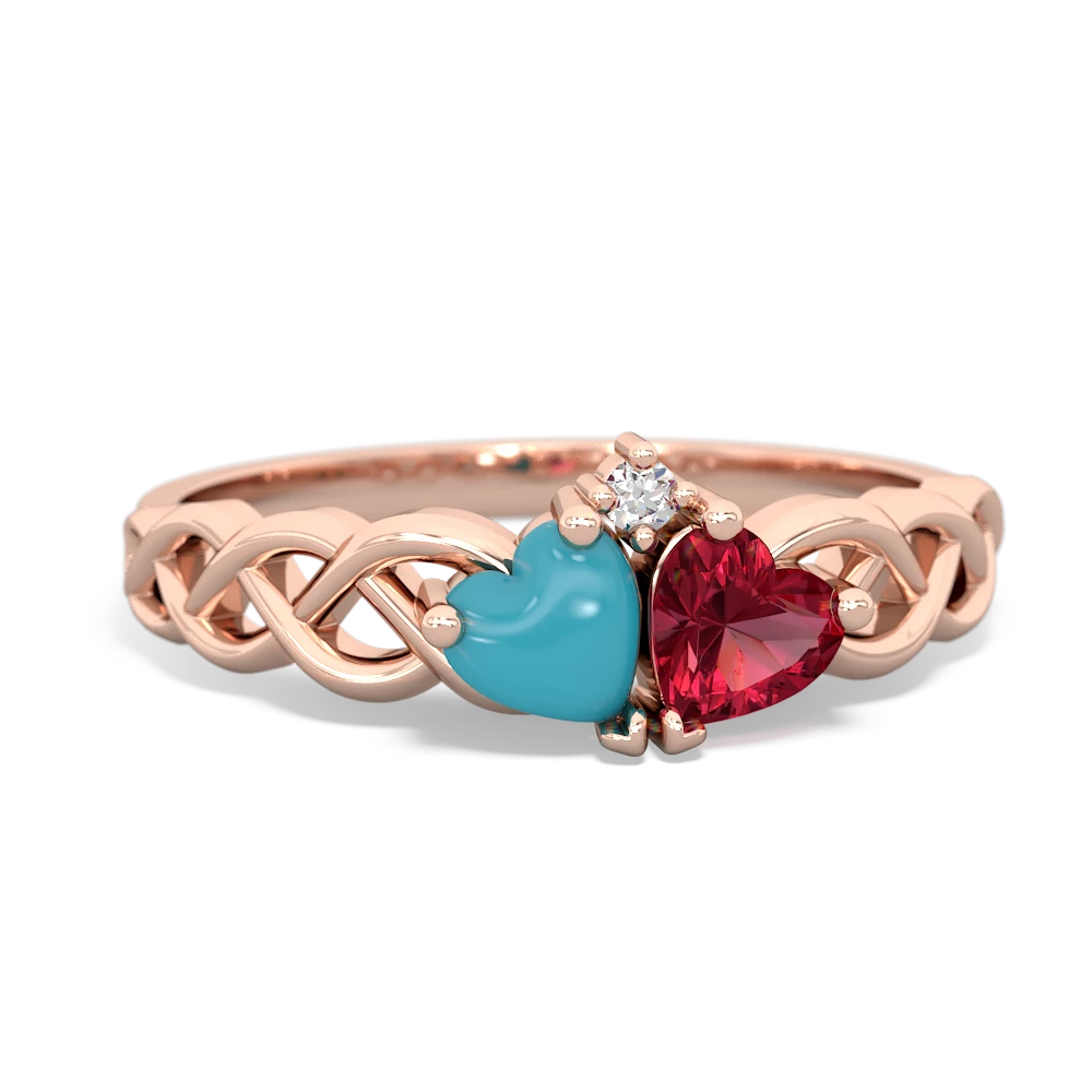 Turquoise Heart To Heart Braid 14K Rose Gold ring R5870