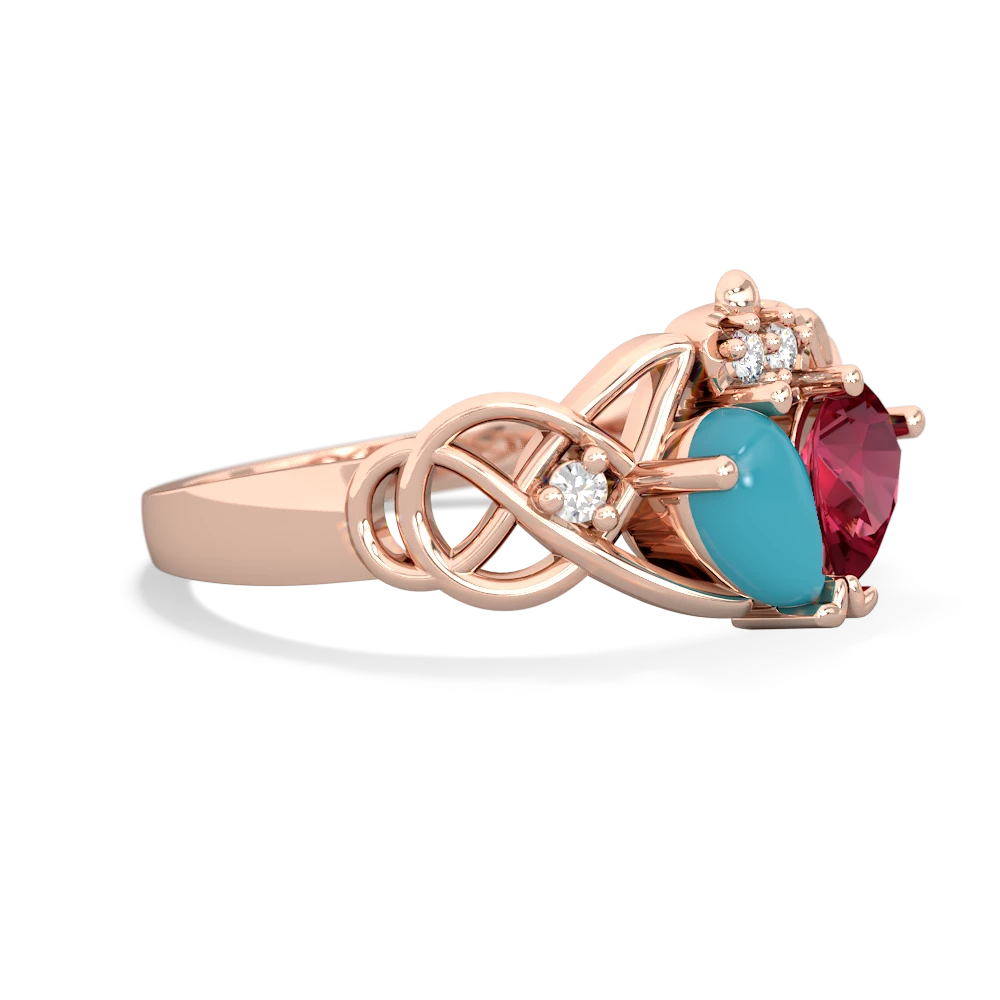 Turquoise 'One Heart' Celtic Knot Claddagh 14K Rose Gold ring R5322