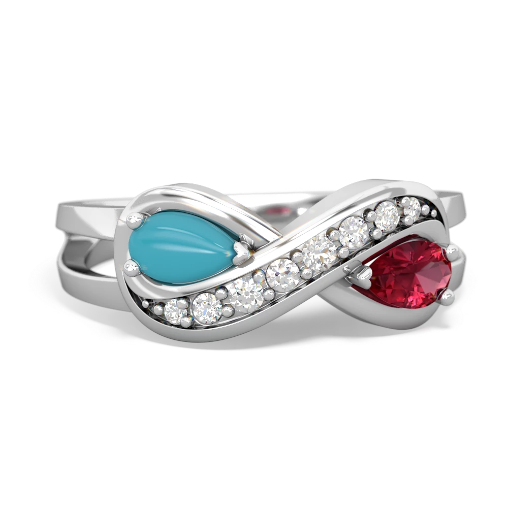 Turquoise Diamond Infinity 14K White Gold ring R5390