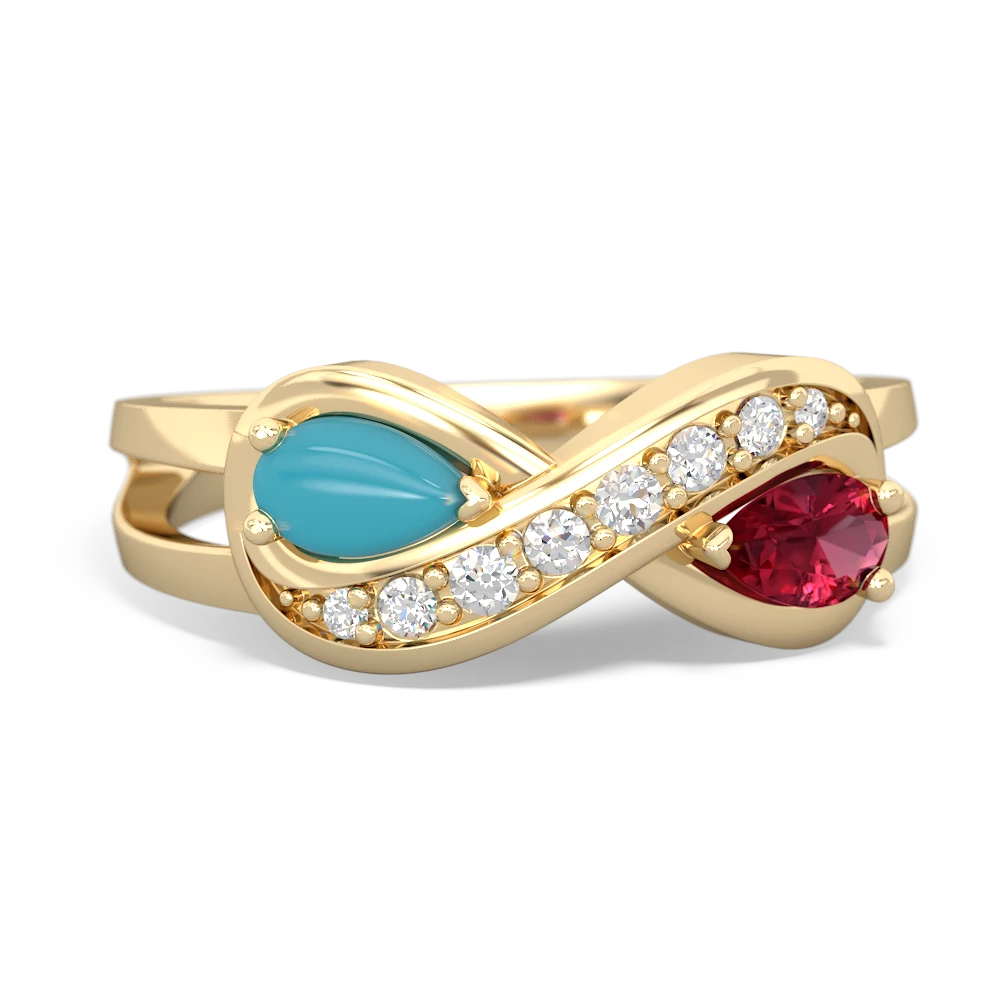 Turquoise Diamond Infinity 14K Yellow Gold ring R5390