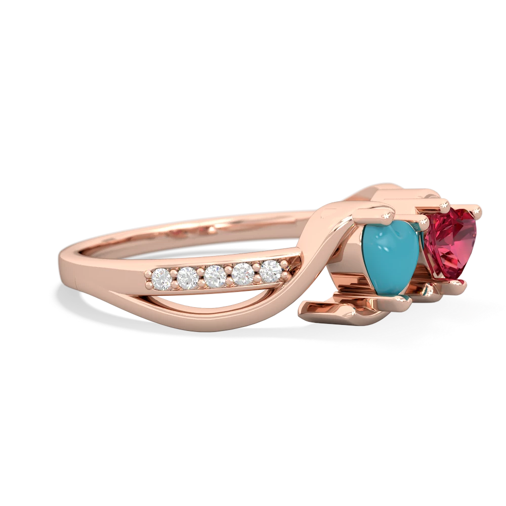 Turquoise Side By Side 14K Rose Gold ring R3090