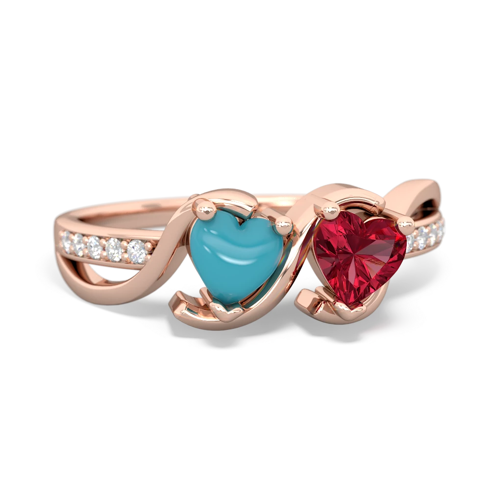 Turquoise Side By Side 14K Rose Gold ring R3090