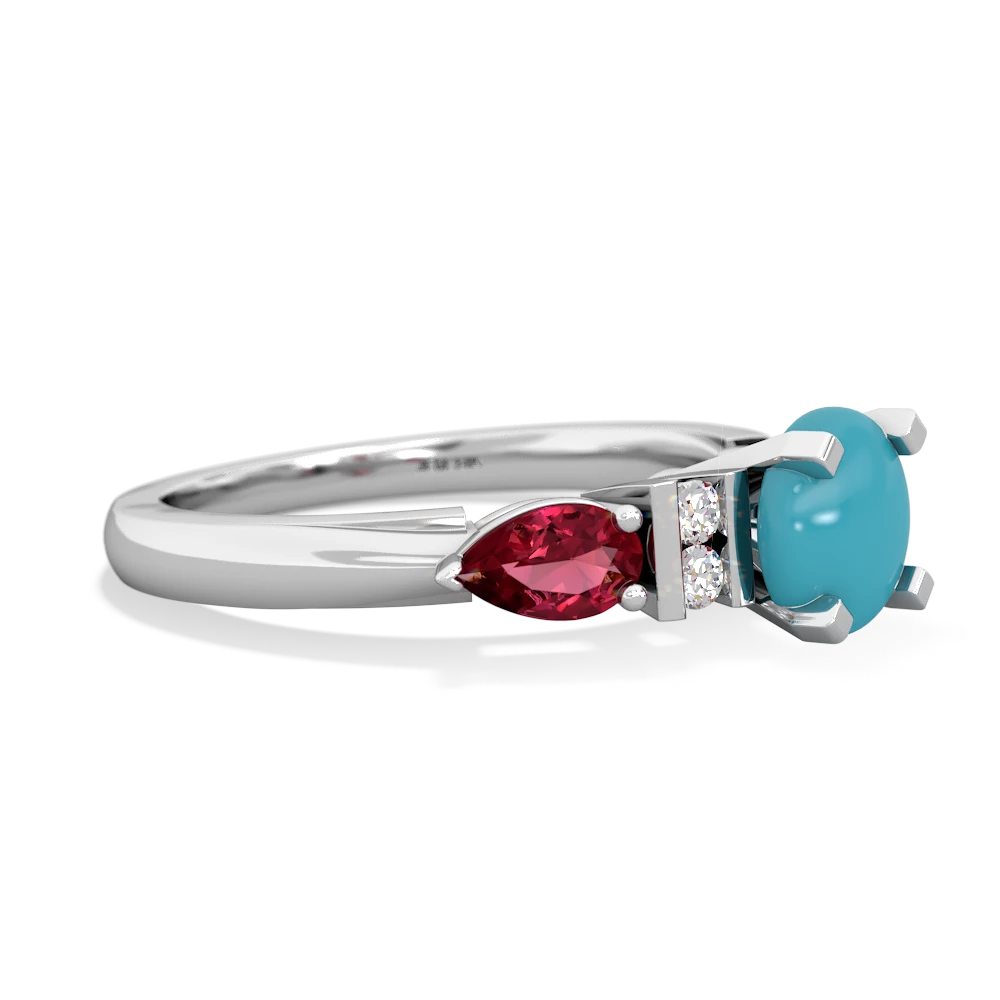 Turquoise 6Mm Round Eternal Embrace Engagement 14K White Gold ring R2005