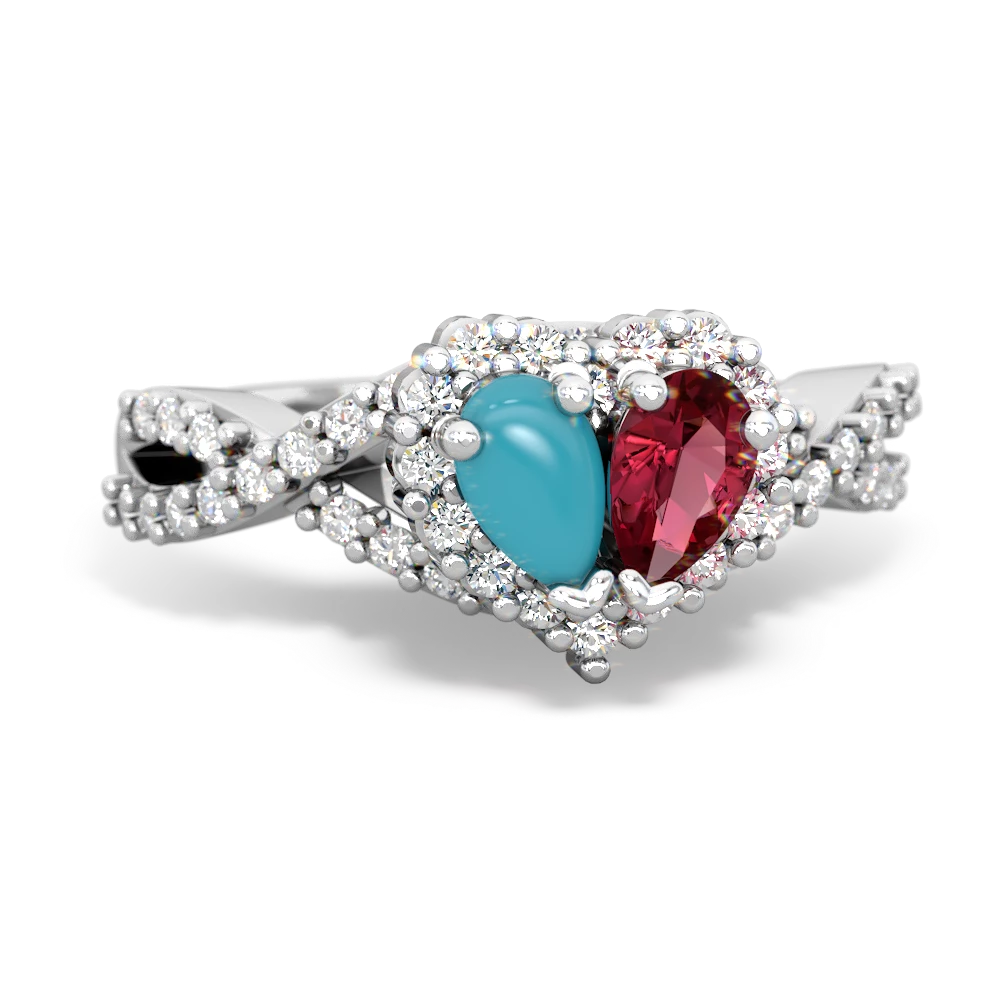 Turquoise Diamond Twist 'One Heart' 14K White Gold ring R2640HRT