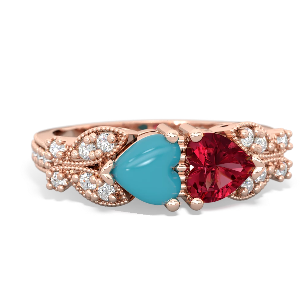 Turquoise Diamond Butterflies 14K Rose Gold ring R5601