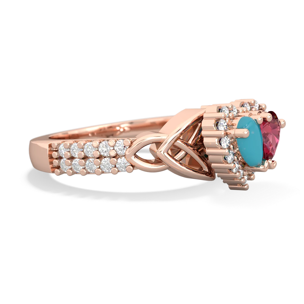 Turquoise Celtic Knot Two Hearts As One 14K Rose Gold ring R2644HRT