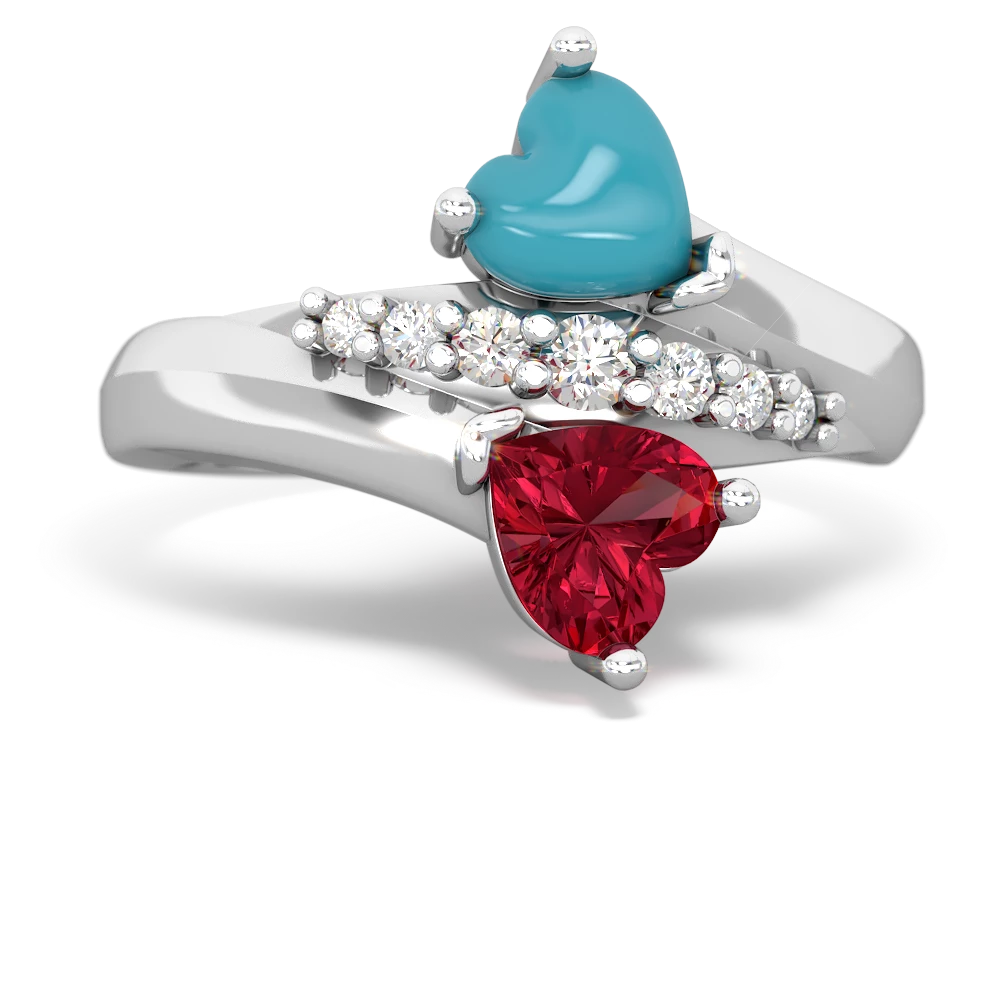 Turquoise Heart To Heart 14K White Gold ring R2064