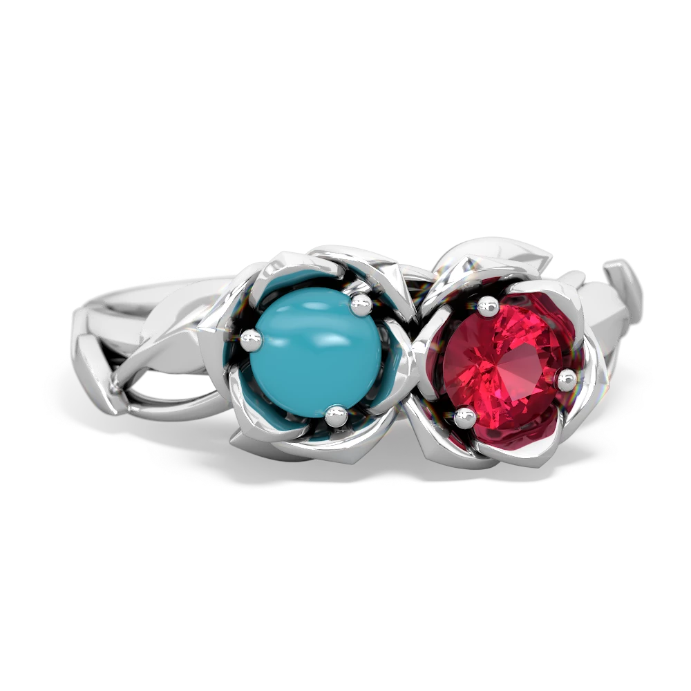 Turquoise Rose Garden 14K White Gold ring R5510