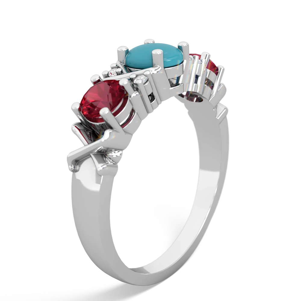 Turquoise Hugs And Kisses 14K White Gold ring R5016