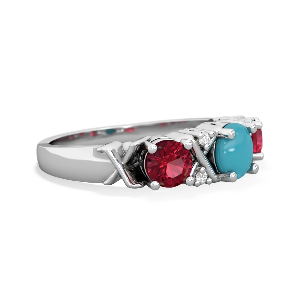 Turquoise Hugs And Kisses 14K White Gold ring R5016