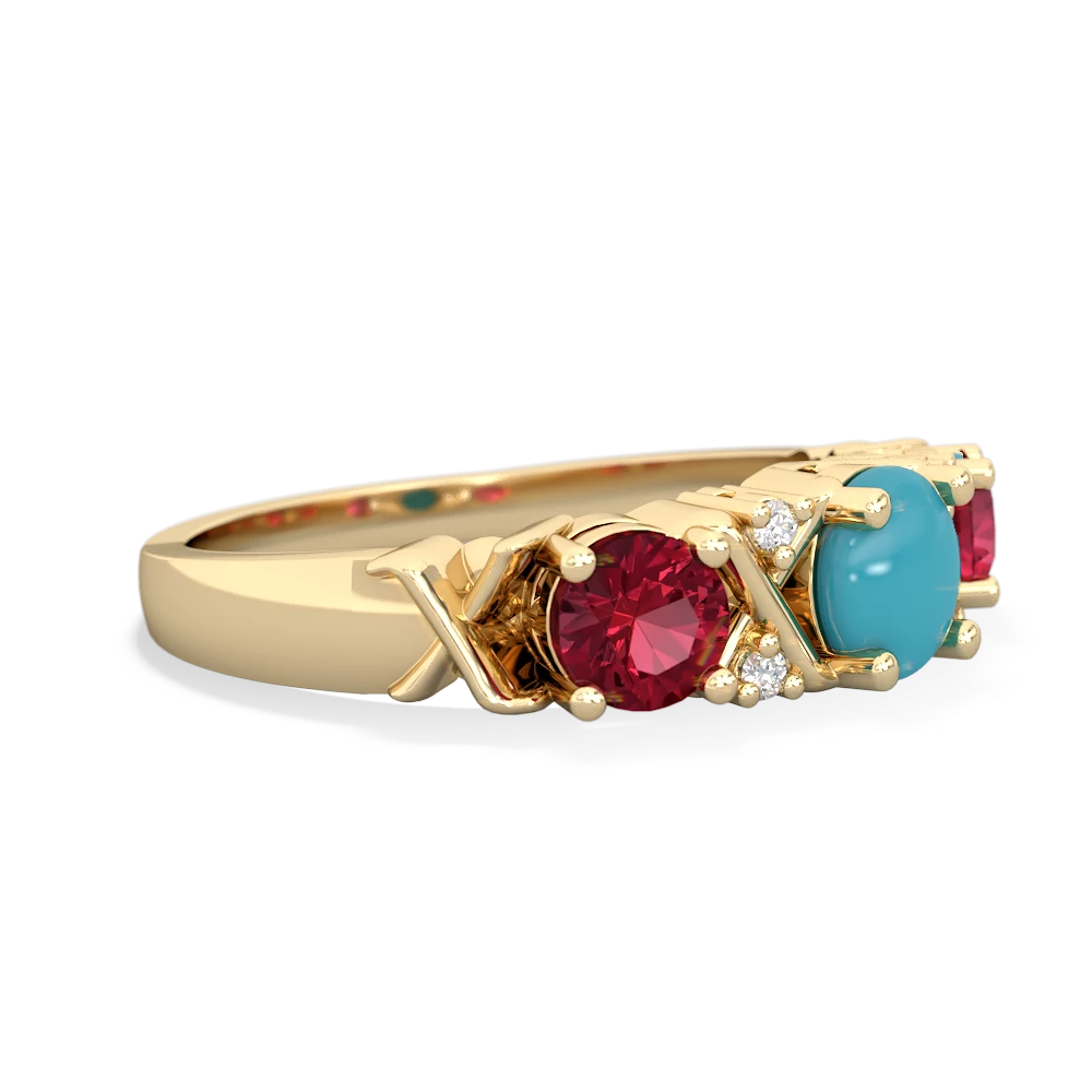 Turquoise Hugs And Kisses 14K Yellow Gold ring R5016