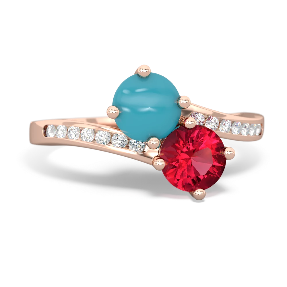 Turquoise Channel Set Two Stone 14K Rose Gold ring R5303