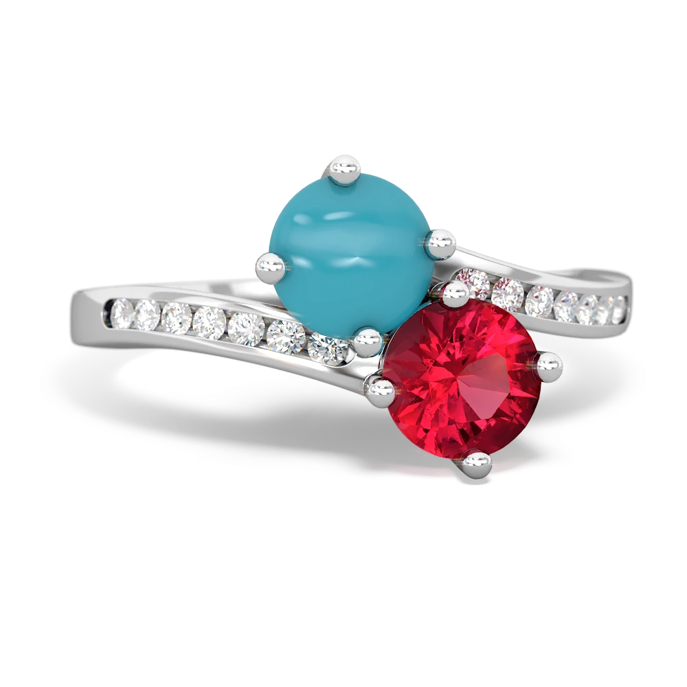 Turquoise Channel Set Two Stone 14K White Gold ring R5303