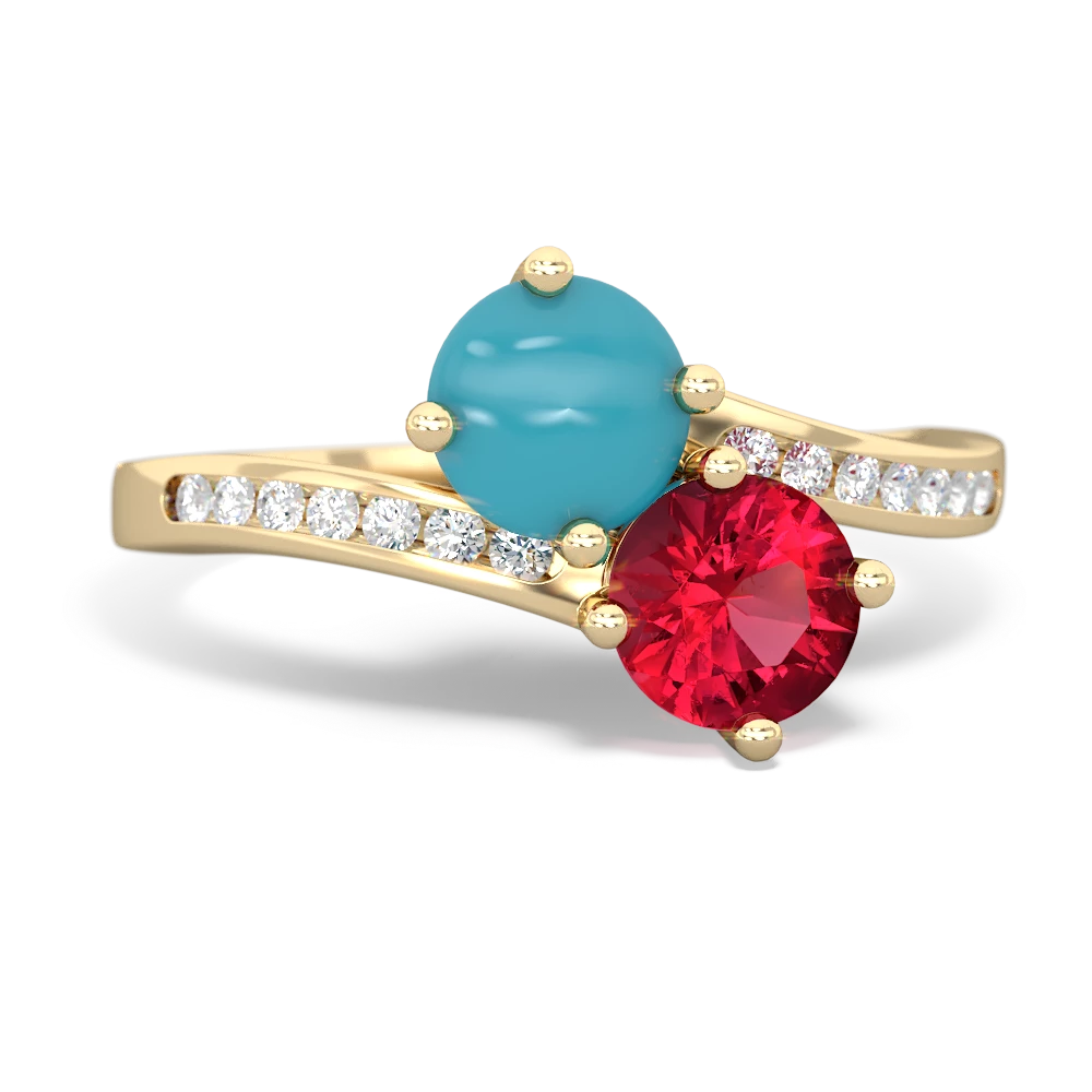 Turquoise Channel Set Two Stone 14K Yellow Gold ring R5303