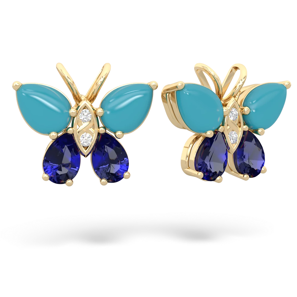 Turquoise Butterfly 14K Yellow Gold earrings E2215