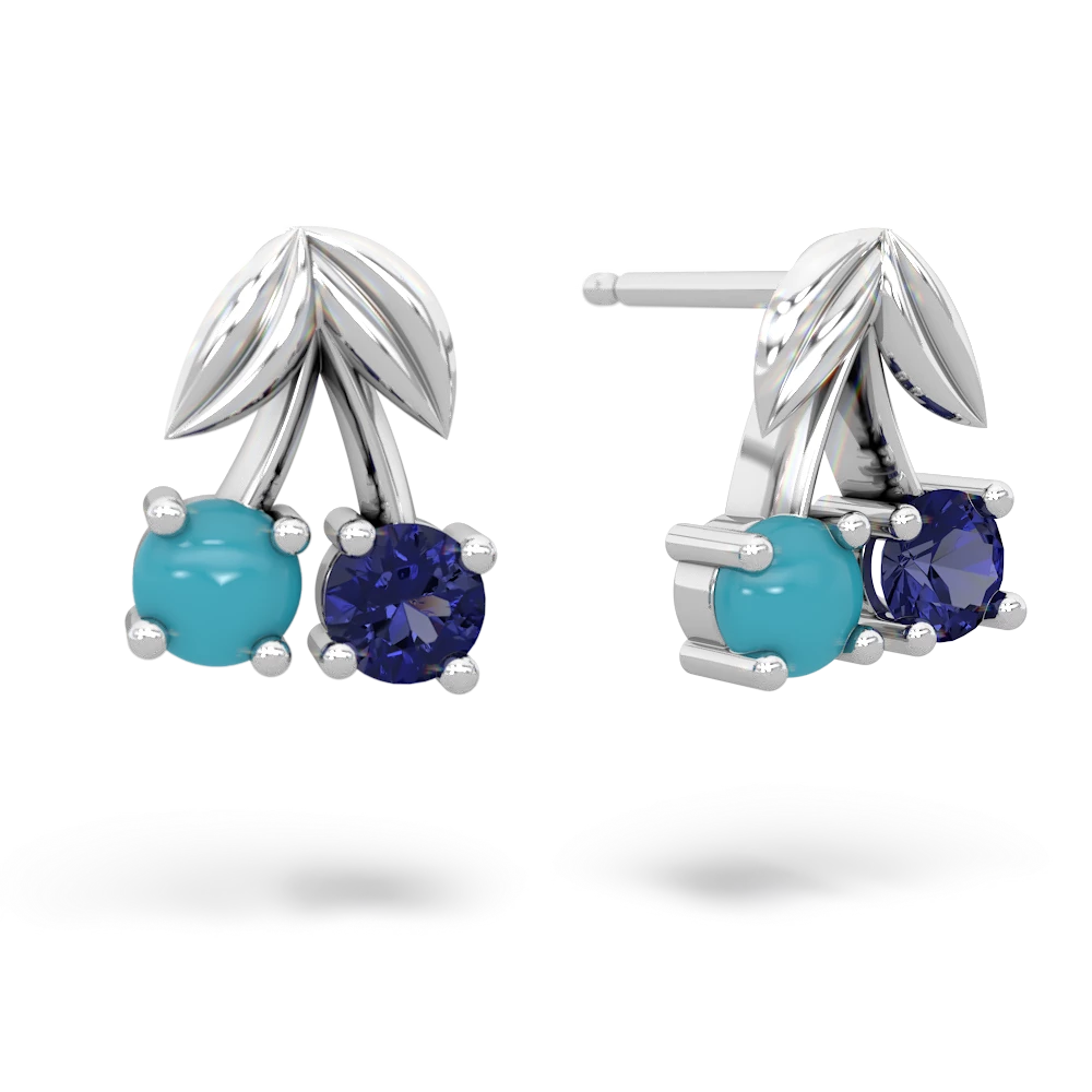 Turquoise Sweet Cherries 14K White Gold earrings E7001