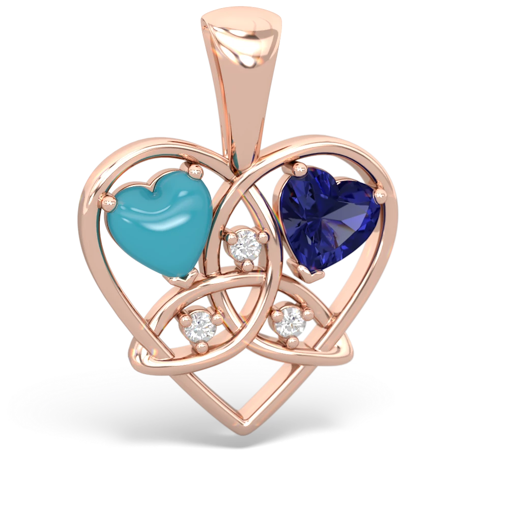 Turquoise Celtic Trinity Heart 14K Rose Gold pendant P5331