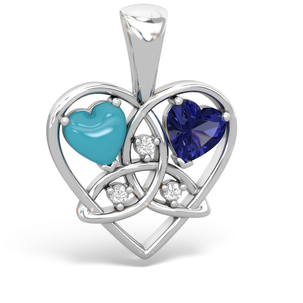 Turquoise Celtic Trinity Heart 14K White Gold pendant P5331