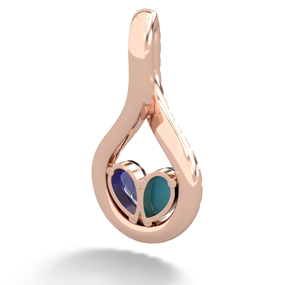 Turquoise Pave Twist 'One Heart' 14K Rose Gold pendant P5360