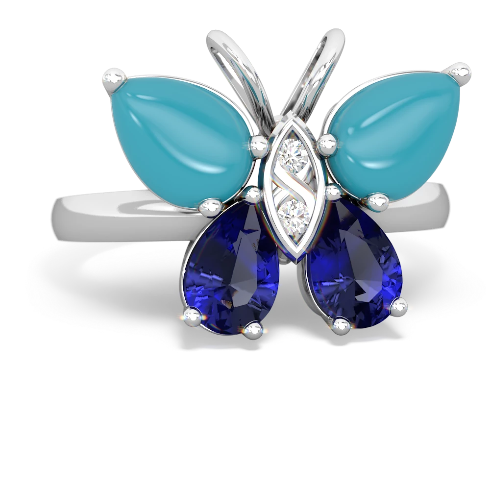 Turquoise Butterfly 14K White Gold ring R2215