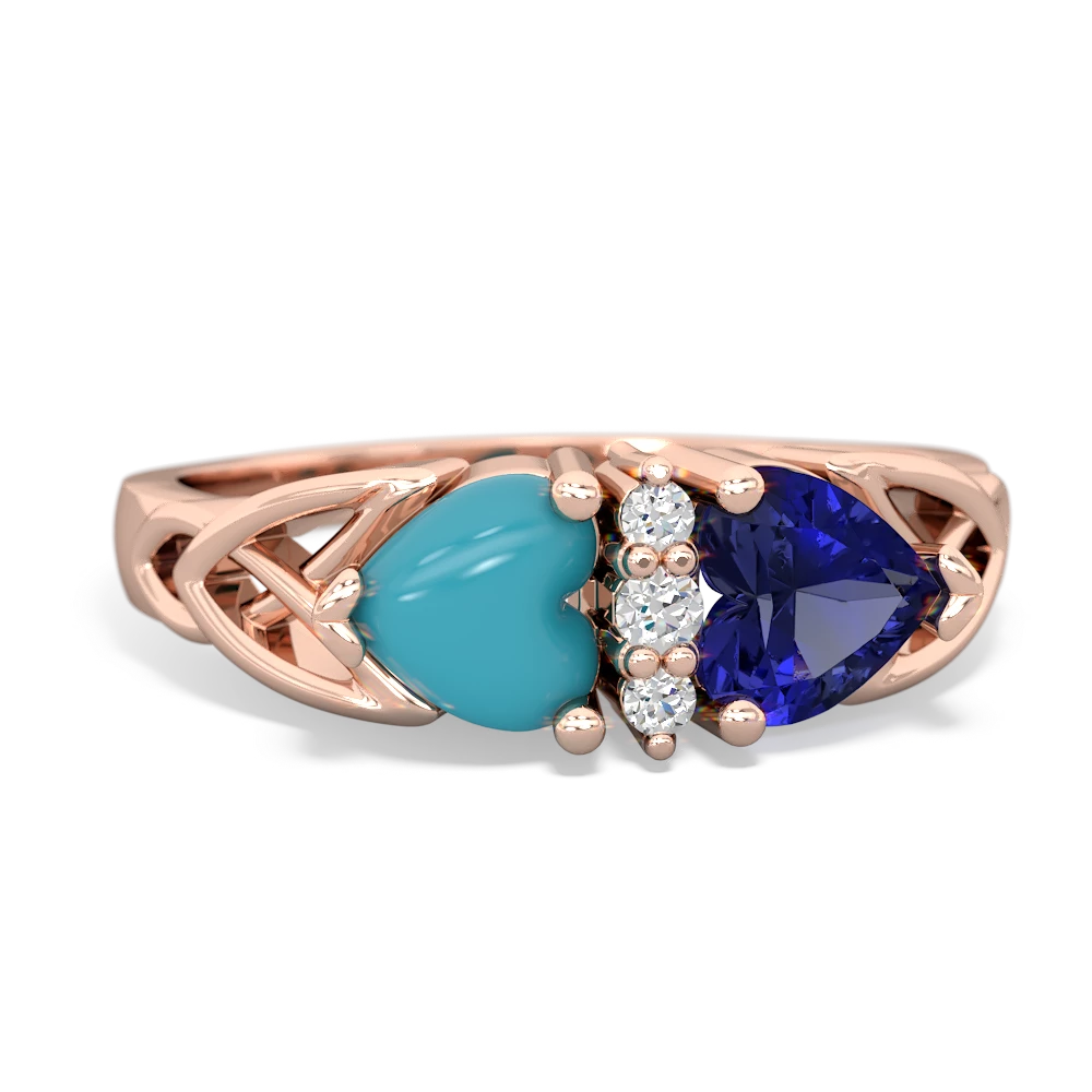 Turquoise Celtic Knot Double Heart 14K Rose Gold ring R5040